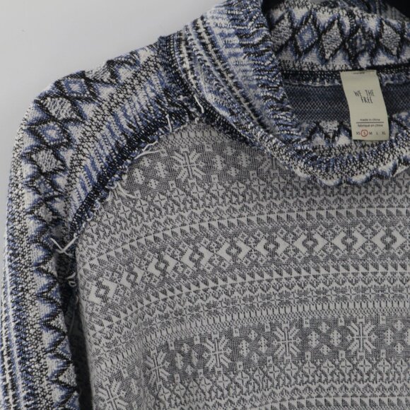 We The Free At The Lodge Fair Isle Sweater Womens S Gray Boho Casual Baggy Loose - Picture 6 of 16
